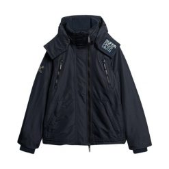 Kurtka puchowa Superdry Everest. Niebieskie kurtki męskie Superdry, m, bez wzorów, z puchu, z kapturem. W wyprzedaży za 572.00 zł.