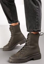 Zielone Botki Sznurowane Gemini. Zielone botki damskie Renee, bez wzorów, z jeansu, eleganckie, z okrągłym noskiem, bez obcasa, na obcasie, bez zapięcia. Za 84.99 zł.