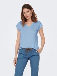 ONLY T-Shirt Free 15287041 Błękitny Regular Fit. Niebieskie t-shirty damskie ONLY, l, bez wzorów, z syntetyku, bez kołnierzyka, bez ramiączek. Za 99.99 zł.