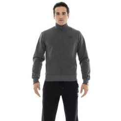 Bluza z bawełna z zamek błyskawiczny na trening. Szare bluzy męskie LEONE 1947 APPAREL, bez wzorów, z bawełny, sportowe, bez ramiączek, bez kaptura. W wyprzedaży za 162.09 zł.