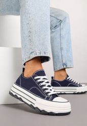 Granatowe Trampki na Platformie z Paskami i Niską Cholewką Zienelle. Niebieskie trampki i tenisówki damskie Renee, bez wzorów, z jeansu, przed kostkę, bez zapięcia. Za 74.99 zł.