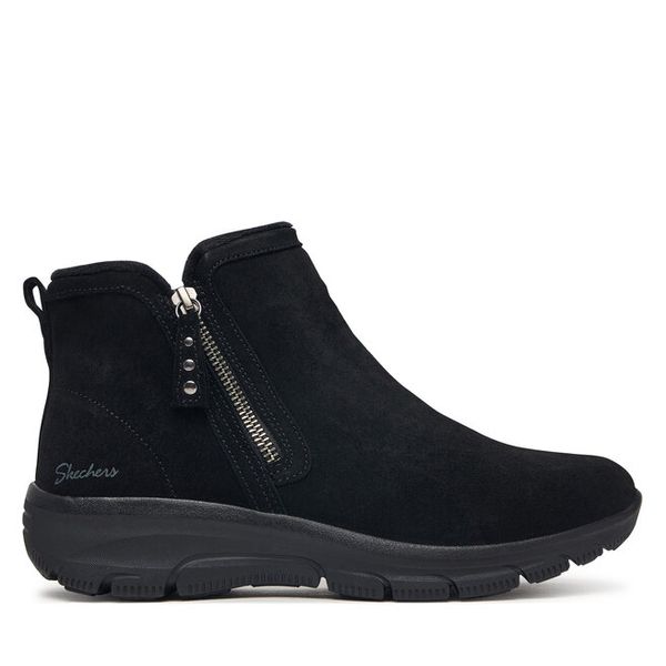 Botki Skechers. Czarne botki damskie Skechers, bez wzorów, bez obcasa, na płaskiej podeszwie, bez zapięcia. Za 399.99 zł.