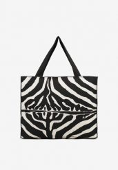 Czarno-Biała Torebka Typu Shopper w Zebrę o Prostokątnym Kształcie Salisenna. Czarne shopperki damskie Renee, bez wzorów, z jeansu, bez dodatków. Za 49.99 zł.