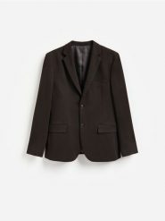 Marynarka slim fit z dodatkiem wiskozy - ciemnobrązowy. Brązowe garnitury męskie Reserved, l, bez wzorów, z dzianiny. Za 259.99 zł.