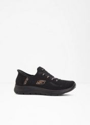 Wsuwane sneakersy marki Skechers z pianką z pamięcią kształtu. Czarne obuwie sportowe damskie bonprix, bez wzorów, bez zapięcia. Za 349.99 zł.