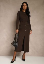 Brązowa Koszulowa Sukienka z Wiskozą Ozdobiona Paskiem i Guzikami Vetionna. Brązowe sukienki damskie Renee, na co dzień, l, bez wzorów, z wiskozy, eleganckie, bez kołnierzyka, bez ramiączek, maxi, koszulowe. Za 169.99 zł.