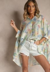 Niebieska Koszula z Bawełną w Kwiatowy Wzór Linetiela. Niebieskie koszule damskie Renee, bez wzorów, z bawełny, eleganckie, bez kołnierzyka, bez ramiączek. Za 79.99 zł.