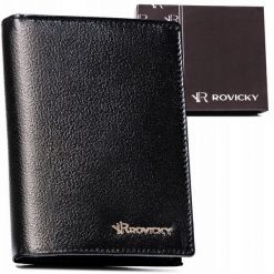 Portfel skórzany Rovicky R-N4-PDM czarny. Czarne portfele męskie ROVICKY, bez wzorów, ze skóry. Za 54.99 zł.