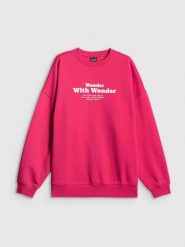 4F Bluza dresowa oversize bez kaptura damska - różowa L. Czerwone bluzy damskie 4F, l, bez wzorów, z dresówki, bez ramiączek, bez kaptura. Za 159.99 zł.