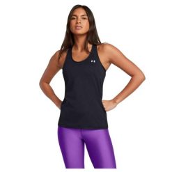 Top damski Under Armour Tech Mesh Racer Tank. Czarne topy damskie Under Armour, xs, bez wzorów, z meshu, sportowe, bez kołnierzyka, bez ramiączek. Za 90.99 zł.