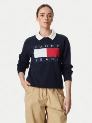 Tommy Jeans Bluza Flag DW0DW23906 Granatowy Regular Fit. Niebieskie bluzy damskie Tommy Jeans, xl, bez wzorów, z bawełny, bez ramiączek, bez kaptura. Za 409.99 zł.
