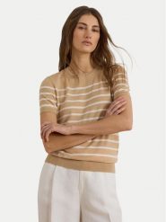 LAUREN RALPH LAUREN T-Shirt Eyelah 200P13973002 Beżowy Regular Fit. Brązowe t-shirty damskie Lauren Ralph Lauren, xl, bez wzorów, z bawełny, bez kołnierzyka, bez ramiączek. Za 819.99 zł.