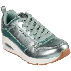 Buty sportowe damskie Skechers Uno Metallixs. Zielone obuwie sportowe damskie Skechers, bez wzorów, ze skóry ekologicznej, bez zapięcia. Za 408.99 zł.