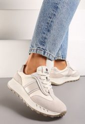 Beżowe Klasyczne Sneakersy ze Skóry Naturalnej Goteria. Brązowe obuwie sportowe damskie Renee, bez wzorów, ze skóry, bez zapięcia. Za 159.99 zł.