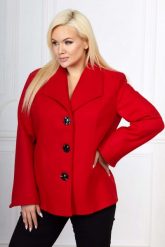 Elegancki czerwony krótki płaszcz Sofia PLUS SIZE XXL WIOSNA. Czerwone płaszcze damskie Moda Size Plus Iwanek, na wiosnę, plus size, bez wzorów, z materiału, eleganckie, bez kołnierzyka, bez kaptura. Za 229.90 zł.