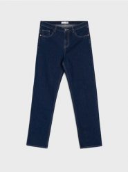 Jeansy straight leg push-up - niebieski. Niebieskie jeansy damskie Sinsay, bez wzorów, z denimu. Za 69.99 zł.