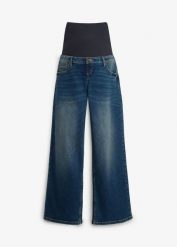 Jeansy ciążowe z bawełny organicznej, wide leg. Brązowe jeansy damskie bonprix, bez wzorów, z bawełny, moda ciążowa. Za 189.99 zł.
