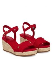 Tommy Hilfiger Sandały Mid Woven Wedge Espad Fringe FW0FW09470 Czerwony. Czerwone sandały damskie Tommy Hilfiger, bez wzorów, z materiału, bez obcasa, na koturnie, bez zapięcia. Za 359.99 zł.