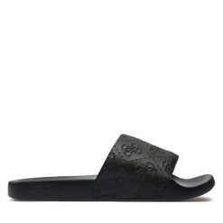 Klapki Guess. Brązowe klapki damskie Guess, z aplikacjami, bez obcasa, bez zapięcia. Za 599.99 zł.