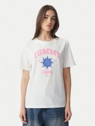 Tommy Jeans T-Shirt Novelty DW0DW23159 Biały Relaxed Fit. Białe t-shirty damskie Tommy Jeans, l, bez wzorów, z bawełny, bez kołnierzyka, bez ramiączek. Za 189.99 zł.
