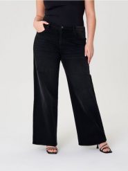 Jeansy wide leg high waist - czarny. Czarne jeansy damskie Sinsay, bez wzorów, z jeansu, z podwyższonym stanem. Za 59.99 zł.
