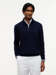 Tommy Hilfiger Sweter z zawartością kaszmiru Mężczyźni Bawełna niebieski, S. Niebieskie swetry męskie Tommy Hilfiger, m, bez wzorów, z bawełny, bez kołnierzyka, bez ramiączek. Za 569.95 zł.