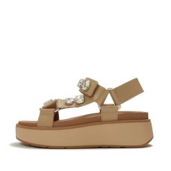 Damskie sandały na koturnie FitFlop Gen-FF Max Ultra-Jewel. Brązowe sandały damskie FIT FLOP, bez wzorów, z bawełny, bez obcasa, na koturnie, bez zapięcia. Za 863.00 zł.