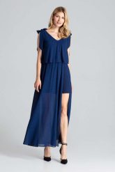 Granatowa Warstwowa Maxi Sukienka Wiązana na Ramionach. Czarne sukienki damskie Figl, m, bez wzorów, z elastanu, wizytowe, bez kołnierzyka, bez ramiączek, maxi. Za 369.00 zł.