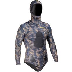 Kurtka do łowiectwa podwodnego męska Subea SPF 540 camo PAD z neoprenu 5 mm. Brązowe kurtki męskie SUBEA, m, bez wzorów, z gumy, sportowe, bez kaptura. W wyprzedaży za 399.99 zł.
