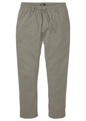 Spodnie chinosy regular fit z przewiewnej mieszanki lnu, straight. Szare eleganckie spodnie męskie bonprix, z aplikacjami, z bawełny. Za 147.99 zł.