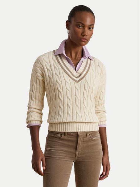 LAUREN RALPH LAUREN Sweter 200979662003 Écru Relaxed Fit. Swetry nierozpinane damskie Lauren Ralph Lauren, xl, bez wzorów, z bawełny, bez kołnierzyka, bez ramiączek. Za 549.99 zł.