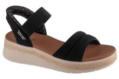 Sandały damskie, Slip-Ins: BOBS Sun Ray. Niebieskie sandały damskie Skechers, bez wzorów, z materiału, bez obcasa, bez zapięcia. Za 249.99 zł.