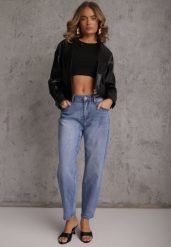 Niebieskie Bawełniane Jeansy Mom Fit High Waist w Klasycznym Stylu Vilinira. Niebieskie jeansy damskie Renee, bez wzorów, z bawełny, casualowe, z podwyższonym stanem, plus size. Za 109.99 zł.