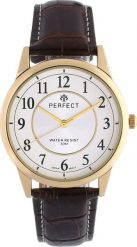 Zegarek Perfect Zegarek męski kwarcowy biało-złoty klasyczny brązowy skórzany pasek C402. Białe zegarki męskie Perfect, bez wzorów, złote. Za 57.19 zł.