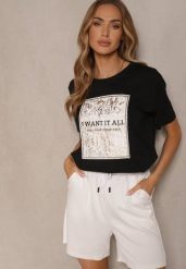 Czarny T-shirt z Bawełny z Nadrukiem Tellanis. Czarne t-shirty damskie Renee, m, bez wzorów, z bawełny, klasyczne, bez kołnierzyka, bez ramiączek. Za 39.99 zł.