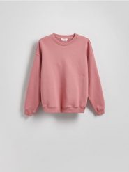 Bawełniana bluza - brudny róż. Czerwone bluzy damskie Reserved, l, bez wzorów, z bawełny, bez ramiączek, bez kaptura. W wyprzedaży za 89.99 zł.