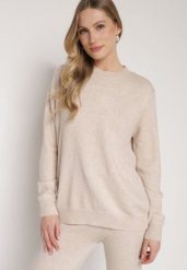 Beżowy Casualowy Sweter z Wełną i Bawełną Nedalla. Brązowe swetry nierozpinane damskie Born2be, bez wzorów, z bawełny, biznesowe, bez kołnierzyka, bez ramiączek. Za 59.99 zł.