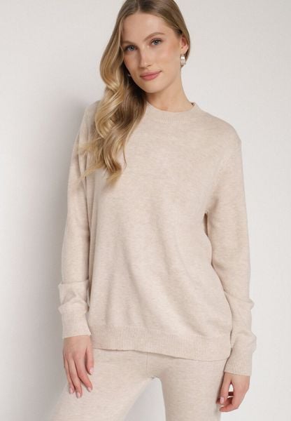 Beżowy Casualowy Sweter z Wełną i Bawełną Nedalla. Brązowe swetry nierozpinane damskie Born2be, bez wzorów, z bawełny, biznesowe, bez kołnierzyka, bez ramiączek. Za 44.99 zł.