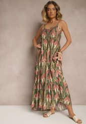 Zielono-Różowa Sukienka w Stylu Boho z Cienkimi Regulowanymi Ramiączkami Tosena. Zielone sukienki damskie Renee, na co dzień, na lato, l, bez wzorów, boho, bez kołnierzyka, bez ramiączek, maxi. Za 49.99 zł.
