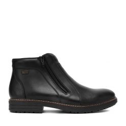 Botki Rieker. Czarne botki męskie Rieker, bez wzorów, bez obcasa, bez zapięcia. Za 369.99 zł.