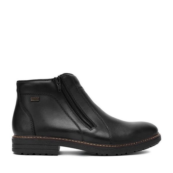 Botki Rieker. Czarne botki męskie Rieker, bez wzorów, bez obcasa, bez zapięcia. Za 439.99 zł.