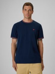 4F T-shirt regular gładki męski - granatowy S. Niebieskie t-shirty męskie 4F, m, bez wzorów, z bawełny, bez kołnierzyka, bez ramiączek. Za 79.99 zł.