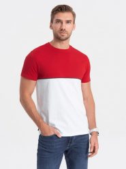 T-shirt męski bawełniany dwukolorowy - czerwono-biały V6. Czerwone t-shirty męskie Ombre Clothing, m, bez wzorów, z bawełny, bez kołnierzyka, bez ramiączek. W wyprzedaży za 19.99 zł.