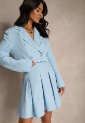 Niebieska Plisowana Spódnica High Waist o Rozkloszowanym Kroju Redilsa. Niebieskie spódnice damskie Renee, na spotkanie biznesowe, l, bez wzorów, eleganckie, z podwyższonym stanem, mini, plisowane. Za 59.99 zł.