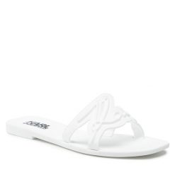 Klapki KARL LAGERFELD. Białe klapki damskie KARL LAGERFELD, bez wzorów, bez obcasa, bez zapięcia. Za 349.99 zł.