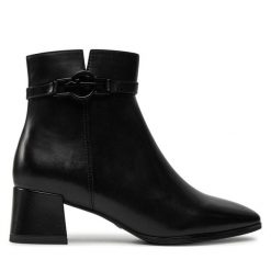 Botki Tamaris. Czarne botki damskie Tamaris, bez wzorów, bez obcasa, na słupku, bez zapięcia. Za 319.99 zł.