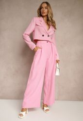 Różowe Szerokie Spodnie High Waist o Garniturowym Kroju z Zakładkami Uliadorea. Czerwone spodnie materiałowe damskie Renee, bez wzorów, z jeansu, eleganckie, z podwyższonym stanem. Za 99.99 zł.