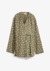 Bluzka ciążowa i do karmienia piersią, z muślinu z bawełny. Zielone bluzki damskie bonprix, bez wzorów, z bawełny, eleganckie, bez kołnierzyka, moda ciążowa, bez ramiączek. Za 124.99 zł.