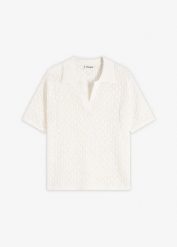 Sweter ażurowy. Białe swetry nierozpinane damskie bonprix, w ażurowe wzory, bez kołnierzyka, bez ramiączek. Za 49.99 zł.