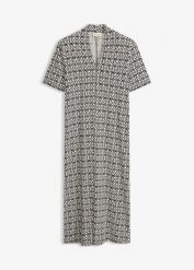 Sukienka z dżerseju. Fioletowe sukienki damskie bonprix, bez wzorów, z dżerseju, eleganckie, bez kołnierzyka, bez ramiączek. Za 139.99 zł.